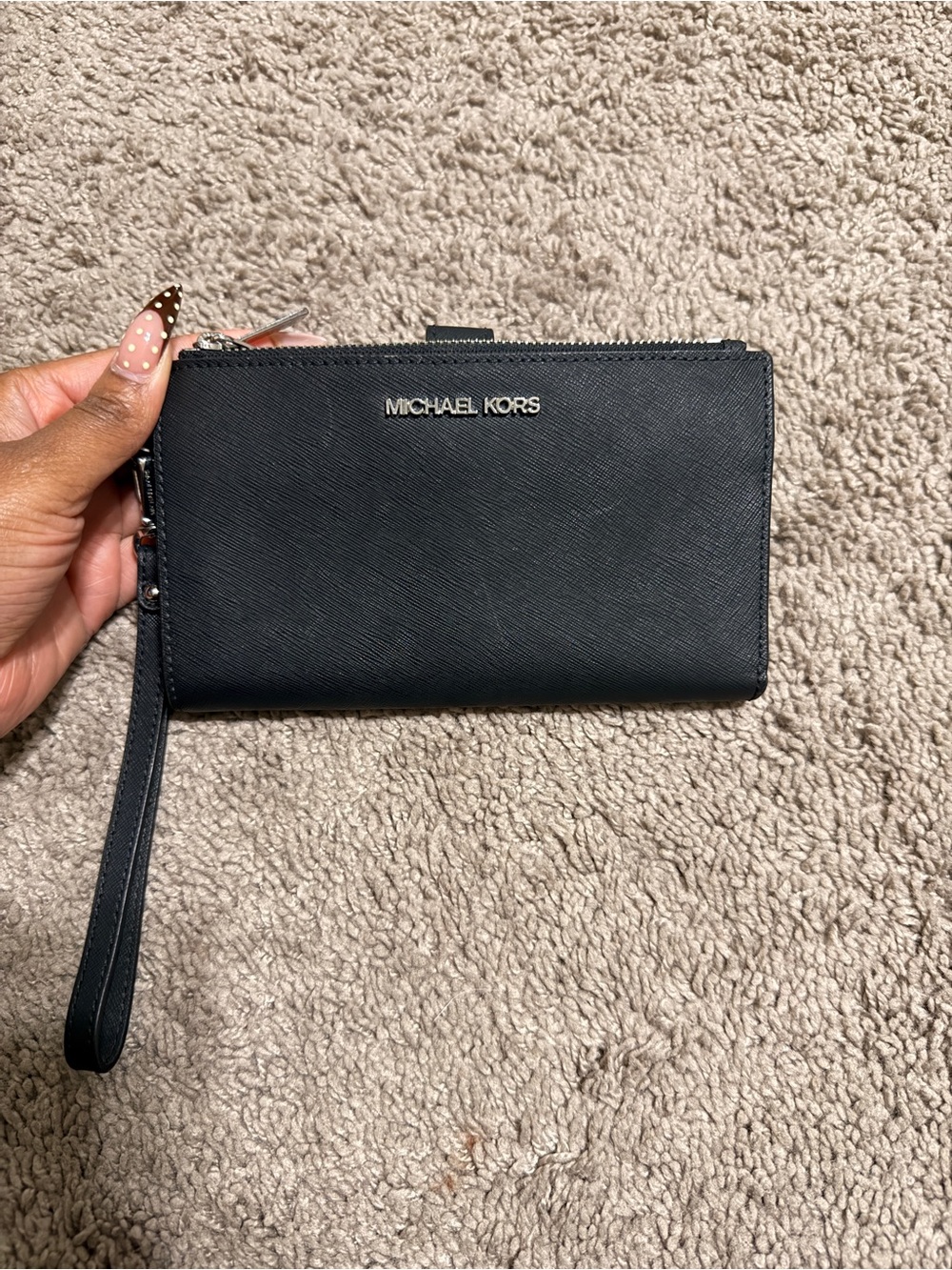 Michael Kors Black Saffiano Leather Wristlet Clutch with Detachable Strap